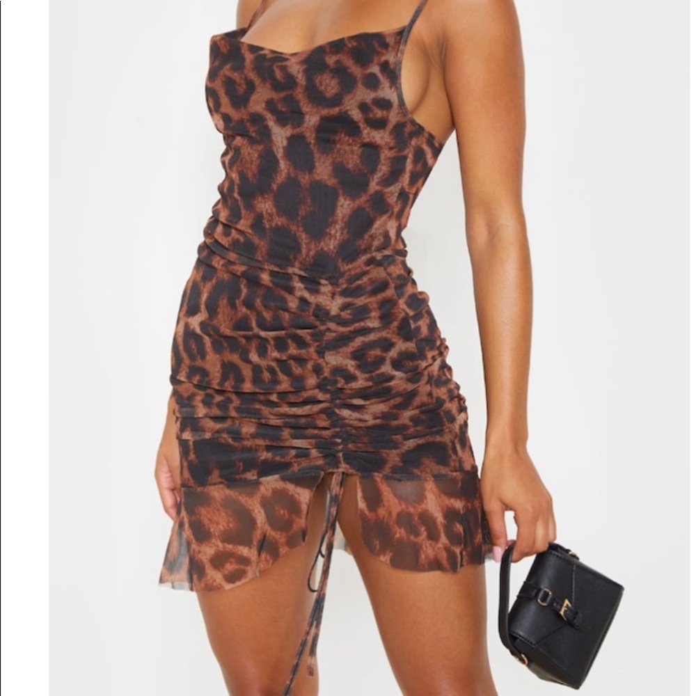 Leopard print mesh dress